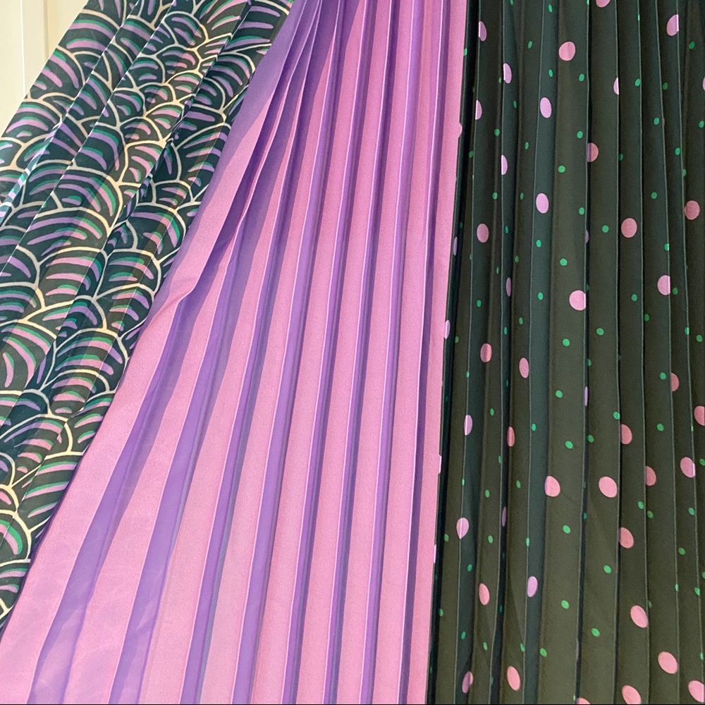 kate spade Colorblock Pleated Midi Skirt in Green, Purple, Black - Picture 2 of 6